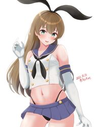  alternate_hairstyle ame-san aqua_eyes black_hairband black_neckerchief black_panties blue_sailor_collar blue_skirt breasts brown_hair cosplay cowboy_shot crop_top elbow_gloves female gloves hair_between_eyes hair_down hairband highleg highleg_panties highres kantai_collection kumano_(kancolle) long_hair md5_mismatch medium_breasts microskirt midriff navel neckerchief panties pleated_skirt resolution_mismatch sailor_collar shimakaze_(kancolle) shimakaze_(kancolle)_(cosplay) skirt solo source_smaller standing thong underwear very_long_hair white_background white_gloves 