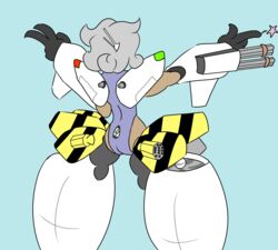  aircraft aircraft_humanoid android antennae_(anatomy) ass clothing female gun hi_res humanoid living_aircraft living_machine living_vehicle machine nassa not_furry ranged_weapon robot robot_humanoid simple_background solo sparkles swimwear tartaurus vehicle weapon 