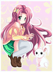  angel_bunny bare_shoulders commentary female fluttershy_(mlp) kiriche my_little_pony my_little_pony:_friendship_is_magic personification rabbit solo 