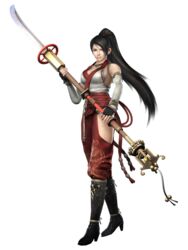  3d black_hair breasts female highres large_breasts momiji_(ninja_gaiden) musou_orochi musou_orochi_2 musou_orochi_iii naginata ninja_gaiden ninja_gaiden:_dragon_sword official_art polearm ponytail solo weapon 