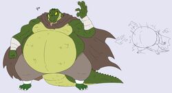  anthro belly big_belly cape claws clothed clothing crocodile crocodilian crocodylid green_body green_scales group hi_res male musclegut muscular muscular_male obese obese_male overweight overweight_male reagan700 reptile savage_(reagan700) scales scalie smile solo_focus toe_claws tongue tongue_out topless wraps wrist_wraps 