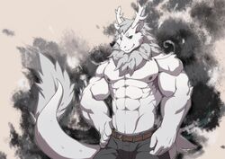  absurd_res alaskanya anthro ao_lie asian_mythology big_muscles bottomwear clothed clothing denim denim_bottomwear denim_clothing dragon east_asian_mythology eastern_dragon fei_ren_zai_(non_human) hi_res horn jeans littleblackalas male mane muscular muscular_anthro muscular_male mythological_creature mythological_scalie mythology nipples pants scalie solo tail tail_tuft tall thick_arms topless tuft 