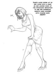  arania bob_cut breasts clothed clothing dress english_text female foot_transformation footwear fully_clothed fur graphite_(artwork) greyscale hair hi_res high_heels human jewelry mammal monochrome necklace pencil_(artwork) shoes solo text traditional_media_(artwork) transformation 