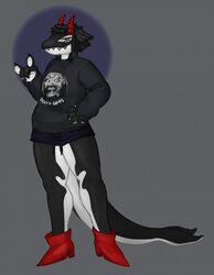  anthro band_merch biped boots cetacean clothed clothing death_grips deermary dolphin female footwear hi_res high_heels horn mammal marine oceanic_dolphin orca red_horn shoes solo sweater toothed_whale topwear 