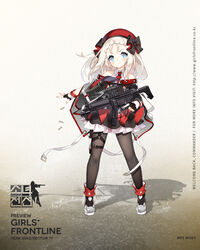  :&lt; ankle_boots beret black_gloves black_pantyhose blonde_hair blue_eyes blush boots braid character_name cloak closed_mouth collared_dress dress expressionless female fingerless_gloves floating_hair full_body girls&#039;_frontline gloves gun h&amp;k_mp5 hat heckler_&amp;_koch highres holding holding_gun holding_weapon holster logo long_hair looking_at_viewer mp5_(girls&#039;_frontline) mp5_(mod3)_(girls&#039;_frontline) necktie off_shoulder official_alternate_costume official_art outstretched_arm pantyhose promotional_art ribbon saru serious sidelocks sleeveless sleeveless_dress solo submachine_gun thigh_holster thigh_strap trigger_discipline weapon white_hair wind 