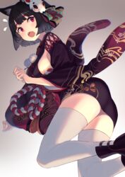  animal_ear_fluff animal_ears ass azur_lane black_hair blunt_bangs breasts cat_ears commentary fangs female high-waist_sideboob japanese_clothes kimono large_breasts mismatched_eyebrows open_mouth peroncho short_hair short_kimono sideboob sideless_kimono simple_background solo straight_hair sweatdrop thighhighs white_thighhighs wide_sleeves yamashiro_(azur_lane) yamashiro_(retrofit)_(azur_lane) 