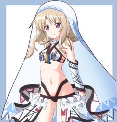  altera_(fate) altera_(fate)_(cosplay) atair brown_hair commentary_request cosplay fate/grand_order fate_(series) female illyasviel_von_einzbern navel red_eyes skirt smile solo veil 