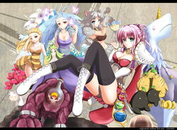  1boy 4girls amistr_(ragnarok_online) animal_ears antenna_hair armor arthropod_girl bayeri_(ragnarok_online) bee_girl bell bird black_legwear black_panties blonde_hair blue_eyes blue_hair boots bottle breasts brown_hair cat_ears character_request cleavage collar commentary_request cork dieter_(ragnarok_online) eira_(ragnarok_online) eleanor_(ragnarok_online) fatkewell feather_hair filir_(ragnarok_online) flask genetic_(ragnarok_online) green_eyes highres legs letterboxed lif_(ragnarok_online) medium_breasts monster monster_girl multiple_girls neck_bell panties pauldrons paw_pose plant_girl ragnarok_online red_eyes sera_(ragnarok_online) sheep shoulder_armor test_tube thighhighs underwear vanilmirth_(ragnarok_online) 