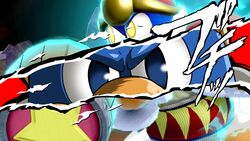  16:9 2019 angry anthro atlus avian beak bird blue_eyes close-up clothed clothing crossover glowing glowing_eyes hammer hat headgear headwear hi_res japanese_text king king_dedede kirby_(series) looking_at_viewer looking_away male mediamaster_127 megami_tensei megami_tensei_persona nintendo overweight penguin red_background royalty sega simple_background super_smash_bros. super_smash_bros._ultimate text tools widescreen yellow_eyes 