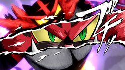  16:9 2019 anthro atlus close-up crossover fangs felid feline fur generation_7_pokemon glowing glowing_eyes green_eyes hi_res incineroar japanese_text looking_at_viewer male mammal manly mediamaster_127 megami_tensei megami_tensei_persona muscular muscular_anthro muscular_male nintendo pecs pokemon pokemon_(species) pupils red_background sega sharp_teeth simple_background slit_pupils solo super_smash_bros. super_smash_bros._ultimate teeth text widescreen yellow_eyes 