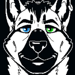  1:1 afevis_(character) anthro black_body black_fur black_hair black_nose blue_eyes canid canine canis domestic_dog ear_piercing ear_ring fur german german_shepherd hair herding_dog heterochromia icon knuxlight long_hair male mammal pastoral_dog piercing ring_piercing shepherd undertale undertale_(series) 