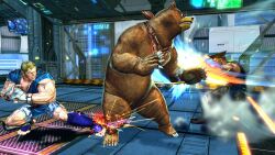  abel abel_(street_fighter) bandana bandana bear blonde_hair camouflage capcom gloves guile kuma_(tekken) male male_focus muscle namco street_fighter street_fighter_x_tekken tekken veins 