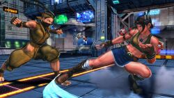  abs bare_feet barefoot boots breasts brown_hair capcom feathers fingerless_gloves ibuki julia_chang mecha_zangief muscle muscular_female namco native_american ninja ponytail skirt street_fighter street_fighter_x_tekken tekken 