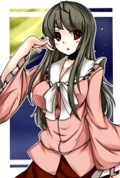  ascot bad_id bad_pixiv_id black_hair breasts female houraisan_kaguya large_breasts long_hair moon night night_sky open_mouth pako_(moto_paco) red_eyes sky solo star_(sky) touhou 