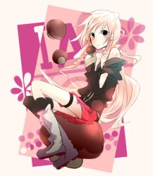  :t bad_id bad_pixiv_id boots braid bullfalk female grey_hair ia_(vocaloid) long_hair mushroom pink_hair side_braid single_thighhigh solo thighhighs twin_braids vocaloid 