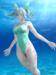  3d blonde_hair blue_eyes breasts covered_nipples female freediving highleg highleg_swimsuit incise_soul m-rs medium_breasts one-piece_swimsuit ribbon rukia_(incise_soul) solo swimming swimsuit twintails underwater 