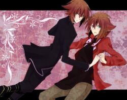  2boys dual_persona highres multiple_boys slifer_red_uniform yu-gi-oh! yuki_judai yuu-gi-ou_gx yuuki_juudai 