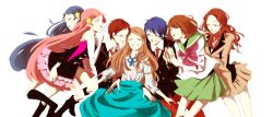  2boys 5girls bad_id bad_pixiv_id blazer blue_hair bob_cut brown_hair double-h_(mawaru_penguindrum) isora_hibari jacket long_hair matennrou mawaru_penguindrum multiple_boys multiple_girls natsume_masako necktie no_legwear oginome_ringo pink_hair purple_eyes red_hair school_uniform serafuku short_hair siblings takakura_himari takakura_kanba takakura_shouma utada_hikari 