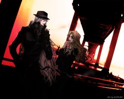  1boy 2011 bad_id bad_pixiv_id blonde_hair coat female formal gin_(meitantei_conan) hat hatsuaki long_hair meitantei_conan photoshop_(medium) suit vermouth_(meitantei_conan) white_hair 