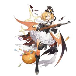  artist_request asymmetrical_legwear bat_(animal) bat_wings black_dress black_footwear black_gloves black_hat black_thighhighs blonde_hair blue_eyes boots bow bowtie breasts candy cross-laced_footwear dress earrings elbow_gloves female fingerless_gloves food full_body g43_(girls&#039;_frontline) g43_(rendezvous_with_a_countess)_(girls&#039;_frontline) gewehr_43 girls&#039;_frontline gloves gun hair_between_eyes hair_ornament hairclip halloween halloween_bucket halloween_costume hat hat_bow high_heel_boots high_heels holding holding_gun holding_weapon jewelry knee_boots lace-up_boots large_breasts lollipop looking_at_viewer low_wings mismatched_legwear official_alternate_costume official_art orange_dress orange_thighhighs rifle simple_background single_fingerless_glove skindentation skirt sleeveless sleeveless_dress solo sparkle standing standing_on_one_leg thighhighs third-party_source top_hat torn_clothes torn_dress transparent_background two-sided_dress two-sided_fabric weapon white_bow white_bowtie white_skirt wings 