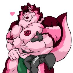  1:1 abs alaskan_malamute alpha_channel ambiguous_gender anon anthro anthro_anon big_muscles blush blush_lines canid canine canis cel_shading clothed clothing digital_media_(artwork) domestic_dog duo english_text flexing flexing_bicep fluffy fluffy_tail fujiyama_samoyed_(artist) fur hair head_lock heart_symbol hug huge_muscles hyper hyper_muscles jockstrap jockstrap_only larger_male male mammal muscular nipples nordic_sled_dog pecs pink_body pink_fur pink_nipples pink_nose shaded simple_background size_difference smaller_male smile spitz tail text topless underwear underwear_only yanbara_(fujiyamasamoyed) 