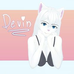  1:1 anthro blue_eyes bra clothing devin_(yeetboi420z) domestic_cat felid feline felis female fur hair hi_res mammal simple_background solo underwear white_body white_fur white_hair yeetboi420z 