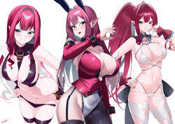  animal_ears asymmetrical_legwear baobhan_sith_(fate) baobhan_sith_(second_ascension)_(fate) baobhan_sith_(swimsuit_pretender)_(fate) baobhan_sith_(swimsuit_pretender)_(third_ascension)_(fate) bare_shoulders belt between_breasts bikini blush breasts choker cleavage corset detached_collar detached_sleeves earrings fake_animal_ears fate/grand_order fate_(series) female garter_straps grey_eyes hair_intakes highres jewelry kurozawa_yui large_breasts leaning_forward long_hair looking_at_viewer multiple_views nail_polish navel pantyhose pink_hair pointy_ears rabbit_ears side_ponytail sidelocks skindentation smile swimsuit thigh_strap thighhighs thighs undressing vambraces white_bikini white_thighhighs 