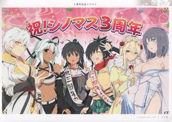  6+girls absurdres aqua_eyes asuka_(senran_kagura) bare_shoulders black_hair blonde_hair blue_eyes blush breasts brown_hair choker cleavage closed_mouth collarbone dark-skinned_female dark_skin detached_sleeves gradient_background grey_hair hair_ornament hand_up highres homura_(senran_kagura) japanese_clothes kimono large_breasts leo_(senran_kagura) long_hair long_sleeves looking_at_viewer miyabi_(senran_kagura) multiple_girls navel necktie official_art open_mouth page_number pale_skin ponytail purple_eyes scan school_uniform senran_kagura senran_kagura_new_link short_hair skirt sleeveless smile stomach teeth upper_teeth_only white_hair wide_sleeves yaegashi_nan yellow_eyes yumi_(senran_kagura) yuyaki_(senran_kagura) 