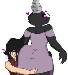  anthro ass big_butt black_body breasts butt_grab clothed clothing digital_media_(artwork) dragon dress duo ender_dragon enderbendr enderman evander_(endrslendr) female hand_on_butt heart_symbol hi_res horn hug hugging_another hugging_butt human looking_at_butt lydia_(endrslendr) makeup male mammal microsoft minecraft mojang mythological_creature mythological_scalie mythology scalie simple_background smile thick_thighs xbox_game_studios 