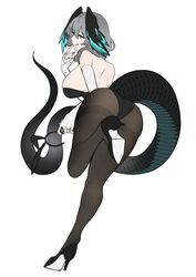  alternate_costume animal_ears aqua_eyes aqua_tail aqua_wings arknights ass ass_focus back backless_leotard backless_outfit balancing bare_back bare_shoulders black_footwear black_hairband black_leotard black_nails black_tail black_wings breasts brown_pantyhose commentary_request doodles dutch_angle elbow_gloves eyelashes fake_animal_ears fake_animal_ears_removed feathered_wings female fine_fabric_emphasis finger_to_mouth fingerless_gloves fingernails fishnet_pantyhose fishnets foreshortening from_behind full_body gloves gomago_magoma grey_hair hair_between_eyes hair_flowing_over hairband hand_up head_wings high-waist_sideboob high_heels highleg highleg_leotard highres ho&#039;olheyak_(arknights) holding holding_hairband index_finger_raised invisible_floor large_breasts leaning leaning_forward leg_up legs leotard long_hair long_tail looking_at_viewer looking_back multicolored_tail multicolored_wings nail_polish pale_skin pantyhose playboy_bunny presenting presenting_ass profile pumps rabbit_ears scales shoulder_blades sideboob sideways_glance simple_background smile smirk snake_tail solo standing standing_on_one_leg strapless strapless_leotard tail thighs tongue tongue_out two-tone_tail two-tone_wings white_background white_gloves wings 