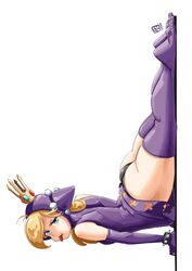  arm_support ass automatic_giraffe black_panties blonde_hair bracelet dress female highres hooded_dress jewelry leather_dress looking_at_viewer mario_(series) mario_power_tennis mario_tennis microdress panties purple_dress simple_background solo spiked_bracelet spikes thighhighs tongue tongue_out underwear warupeach 