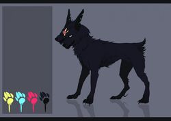  2015 2_heads akrolayn ambiguous_gender black_body black_border black_claws black_ears black_fur border canid canine claws color_swatch digital_media_(artwork) feral full-length_portrait fur grey_background leg_tuft mammal model_sheet monotone_body monotone_fur multi_head neck_tuft notched_ear portrait reflection scut_tail short_tail simple_background solo standing tail tail_tuft tuft unavailable_at_source yellow_sclera 