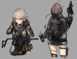  alternate_costume bad_id bad_pixiv_id crossover explosive female girls&#039;_frontline gloves grenade grey_hair gun hood hooded_jacket jacket kriss_vector looking_at_viewer name_connection object_namesake photoshop_(medium) short_hair submachine_gun tom_clancy&#039;s_the_division trigger_discipline unitsu vector_(girls&#039;_frontline) weapon yellow_eyes 