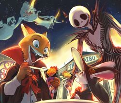  2017 animated_skeleton anthro bone canid canine canis clothed clothing costume crossover disney domestic_dog european_rabbit female fox fur ghost gidora_(artist) green_eyes group halloween hat headgear headwear holidays jack_skellington judy_hopps lagomorph leporid magic_user male mammal mythological_canine mythological_creature mythology nick_wilde orange_body orange_fur oryctolagus pronounced_browridge rabbit red_fox simple_background skeleton spectral_dog spirit the_nightmare_before_christmas true_fox undead vampire_costume witch witch_hat zero_(tnbc) zootopia 