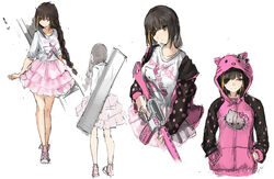  alternate_costume alternate_hairstyle assault_rifle bad_id bad_pixiv_id braid brown_hair eyepatch female frilled_skirt frills girls&#039;_frontline gun hello_kitty hood hoodie long_hair looking_at_viewer m16 m16a1 m16a1_(girls&#039;_frontline) multicolored_hair particle_cannon_case rifle sanrio skirt smile streaked_hair unitsu weapon 