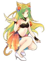  animal_ears atalanta_(fate) atalanta_(formal_dress)_(fate) bad_id bad_pixiv_id black_bra black_panties bra breasts choker cleavage fate/apocrypha fate_(series) female floating_hair flower green_eyes green_hair high_heels highres itohime long_hair panties red_flower simple_background skirt small_breasts solo strapless strapless_bra tail underwear white_background white_footwear 