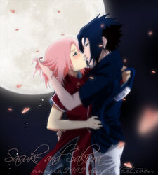  annria2002 couple kissing moon naruto sakura_haruno uchiha_sasuke 