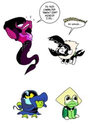  aaron_(undertale) afro alien alien_humanoid alternate_species amphibian anatid anseriform avian bird black_hair blue_hair canid canine cartoon_network centipeetle crossover dialogue duck english_text equid equine eyewear fish frog froggit fur garnet_(steven_universe) gem_(species) gem_fusion green_body green_skin hair horse humanoid hybrid lapis_lazuli_(gem_species) lapis_lazuli_(steven_universe) mammal marine monster muscular nephrite_(gem_species) peridot_(gem_species) peridot_(steven_universe) purple_body purple_fur seahorse simple_background steven_universe sunglasses syngnathid syngnathiform tem temmie_(undertale) text undertale undertale_(series) unknown_artist white_background white_body white_fur woshua 