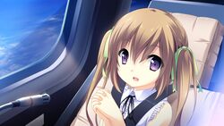  brown_hair clouds game_cg kazato_asa kono_oozora_ni_tsubasa_wo_hirogete long_hair microphone purple_eyes sky twintails yashima_takahiro 