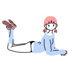  absurdres air_jordan air_jordan_1 ass black_panties blue_shirt blue_socks blunt_bangs crossed_legs expressionless female flat_color full_body highres legs_up limited_palette long_sleeves looking_at_viewer lying nike_(company) on_stomach original panties pink_footwear pink_hair shirt shoes short_hair simple_background sleeves_past_wrists socks solo twintails underwear white_background yuna_s_illust 