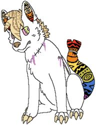  2014 aliasing alpha_channel ambiguous_gender big_claws brown_nose canid canine claws digital_drawing_(artwork) digital_media_(artwork) feral flat_colors full-length_portrait fur green_eyes low_res mammal mane microsoft_paint_(artwork) multicolored_tail neck_scar patchwork_creature paws portrait pupils rainbow_tail red_pupils red_sclera sebdoggo simple_background sitting snout solo sparklefur surgical_suture tail tan_claws tan_mane transparent_background white_body white_fur zipper zipper_mouth 