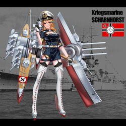  absurdres black_thighhighs blonde_hair blue_eyes boots breasts character_name chinese_commentary cleavage cleavage_cutout clothing_cutout commentary_request eyeshadow female gloves hat highres kriegsmarine large_breasts makeup mecha_musume military military_vehicle name_connection nazi_war_ensign official_art rail_(silverbow) rigging scharnhorst scharnhorst_(warship_girls_r) ship solo thigh_boots thighhighs vehicle_and_personification warship warship_girls_r watercraft white_footwear white_thighhighs 