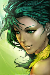  bad_deviantart_id bad_id female green_eyes green_hair kiwi_(reza_kabir) lips long_hair neckerchief original photoshop_(medium) portrait solo the_art_mage 