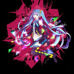  bad_id bad_pixiv_id blue_eyes blue_hair boots clow elbow_gloves female gloves hat hatsune_miku high_heels long_hair magician navel open_mouth solo thigh_boots thighhighs top_hat twintails very_long_hair vocaloid 