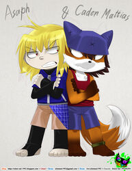  anthro asaph blonde_hair caden_mattias canid canine clothing duo fox hair hat headgear headwear human lolicon male mammal pose silent-sid_1992 standing sulking young 