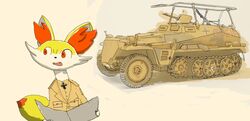  clothing fennekin geboku generation_6_pokemon german hi_res male military military_uniform nintendo pokemon pokemon_(species) solo uniform vehicle world_war_2 