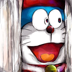  1:1 2019 anthro bell blue_body blue_fur collar domestic_cat doraemon doraemon_(character) felid feline felis front_view fur here&#039;s_johnny_(meme) machine male mammal meme mt_tg open_mouth red_collar red_nose robot shaded solo stephen_king_(copyright) the_shining tongue whiskers white_body white_fur wood 