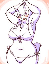  2019 anthro big_breasts blush boss_monster_(undertale) bovid breasts caprine chest_tuft curvy_figure eyewear female kin-shun looking_at_viewer mammal navel purple_eyes solo thick_thighs toriel tuft undertale undertale_(series) voluptuous wide_hips 