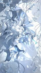  breasts cleavage colored_skin female flower highres ice long_hair looking_at_viewer onmyoji outstretched_arms see-through semigoori_yuki_onna solo tuotuo white_flower white_hair white_skin white_theme yuki_onna yuki_onna_(onmyoji) 