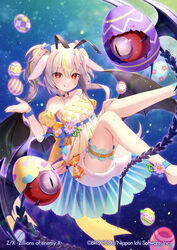  :q animal_ears anklet bare_shoulders barefoot black_choker black_wings blonde_hair breasts choker closed_mouth collarbone commentary_request copyright_name copyright_notice demon_wings detached_sleeves dress easter easter_egg egg feet_out_of_frame female grey_hair hair_between_eyes hastur_(z/x) heart_o-ring jewelry knees_together_feet_apart knees_up looking_at_viewer momoshiki_tsubaki monster multicolored_hair official_art puffy_short_sleeves puffy_sleeves rabbit_ears short_sleeves slit_pupils small_breasts smile solo strapless strapless_dress streaked_hair tongue tongue_out twintails white_dress wings yellow_sleeves z/x 